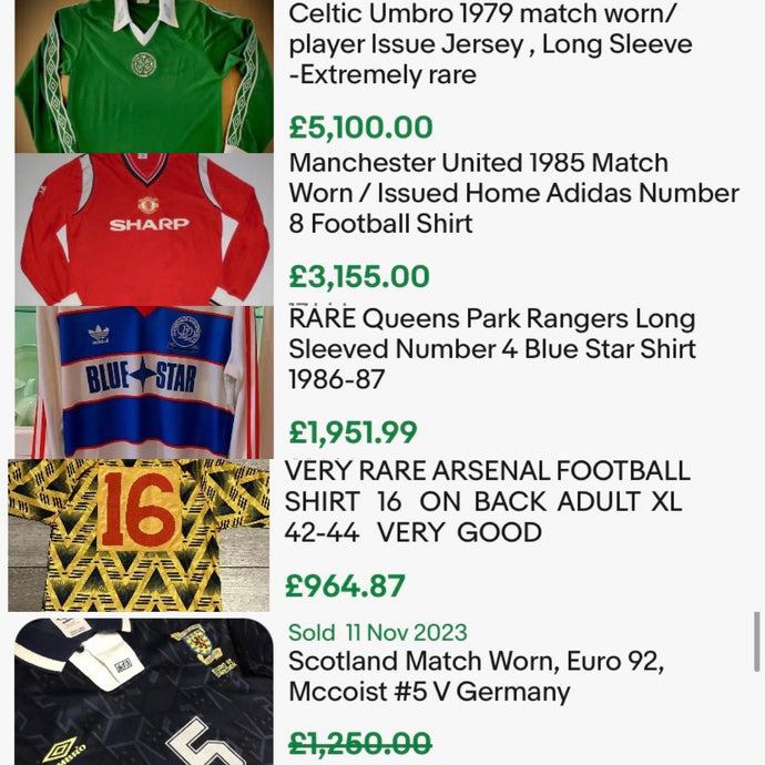 Most Expensive Football Shirts sold on Ebay (this past few months, January 2024)