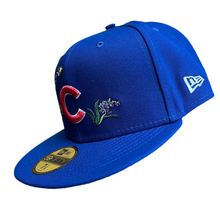 Chicago Cubs blue floral 59FIFTY fitted cap – angled front view