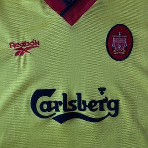 Vintage Reebok Liverpool Away Carlsberg Yellow 1997 Football Shirt
